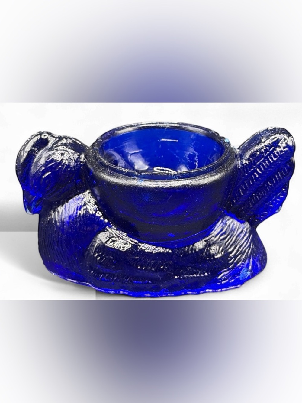 Vintage Cobalt Blue Glass Hen Chicken Egg Cup Figurine Farmhouse Kitchenware